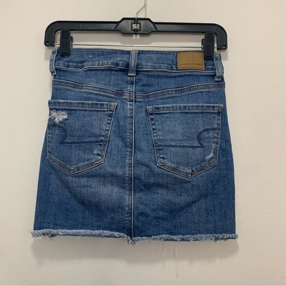 American Eagle Distressed Hi Rise Mini Super Stretch Skirt Size 00 - Picture 2 of 8